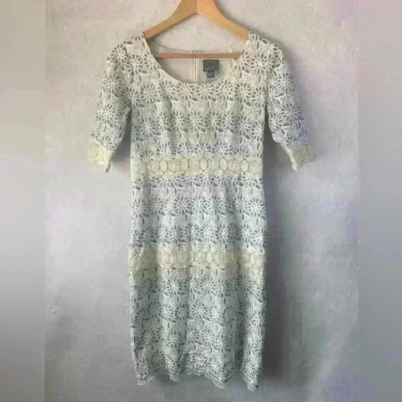 Rabbit Rabbit Rabbit‎ Designs Women's White Blue Lace 3/4 Sleeve Dress 6 Easter - Picture 1 of 12